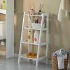 Basicwise Decorative White Wooden Modern 4-Tier Ladder Bookshelf, Flower and Plant Display QI004376.WT